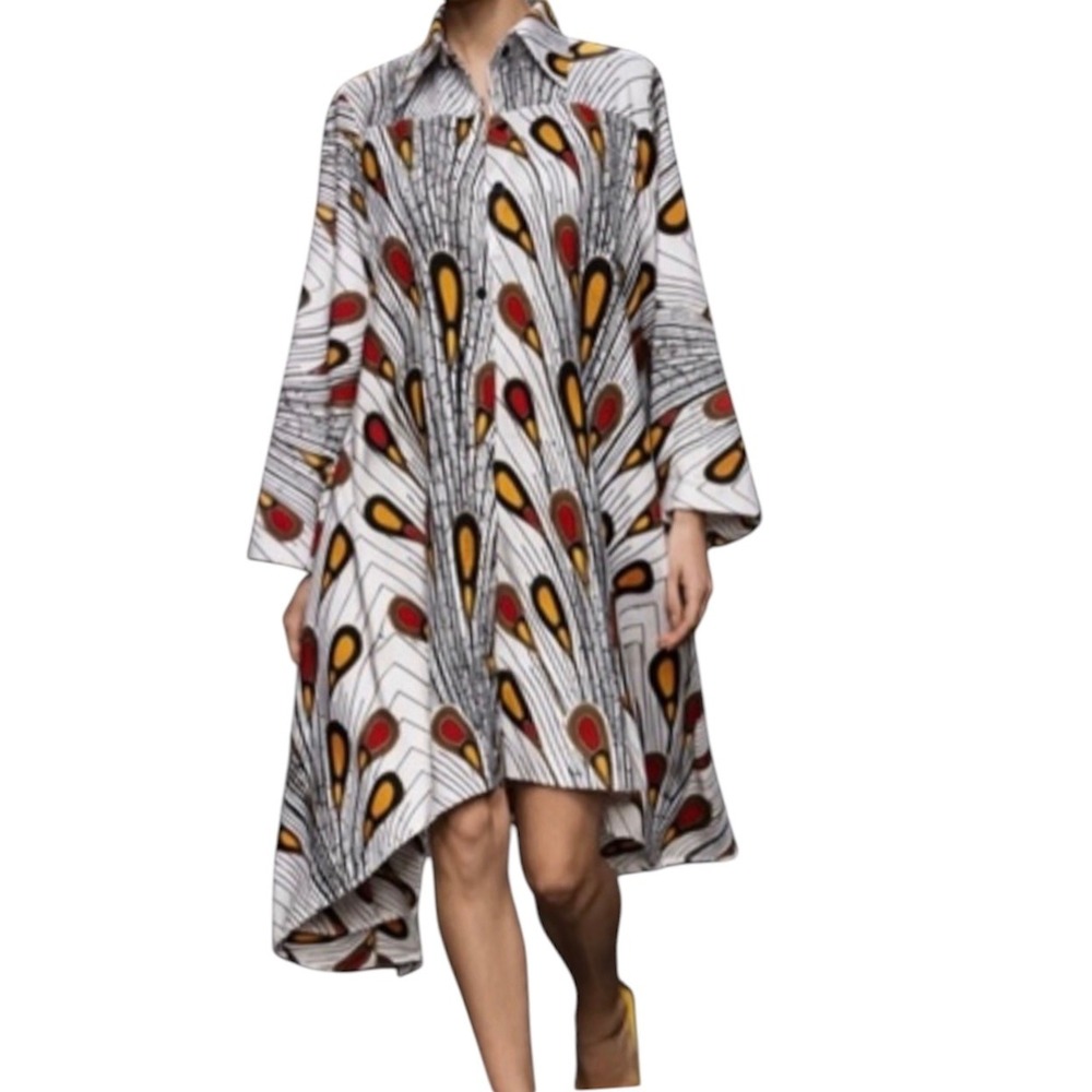 Step‎ In Style Womens Cotton Peacock Print High Low Shirt Dress Cascade Medium